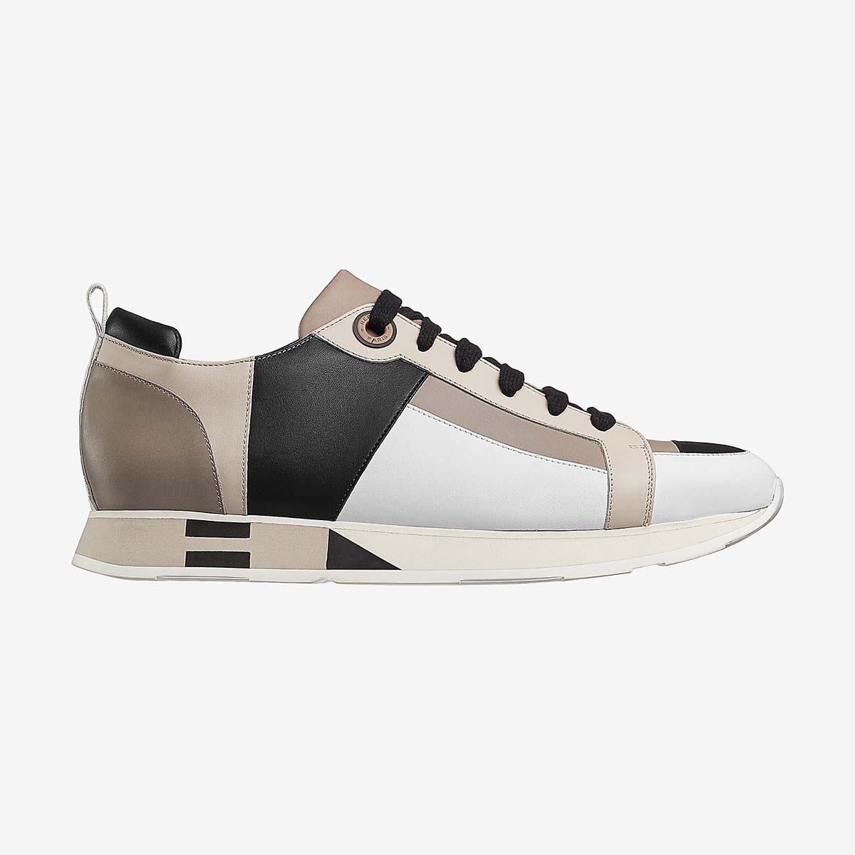 Side view of Hermes Men Rebus Sneaker Shoes White showcasing sleek silhouette