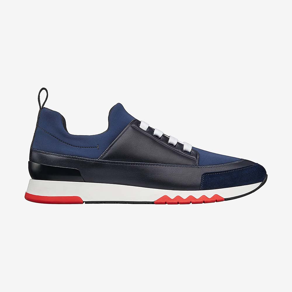 Side view of Hermes Men Shoes Stadium Sneaker-Blue showing lace-up detail