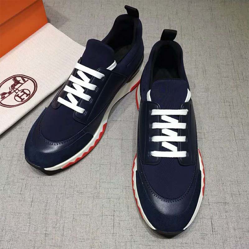 Overhead view of Hermes Men Shoes Stadium Sneaker-Blue low-top silhouette