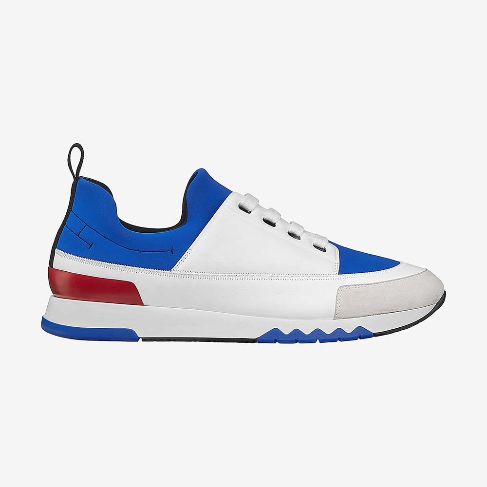 Side profile of Hermes Men Shoes Stadium Sneaker-White showing leather texture