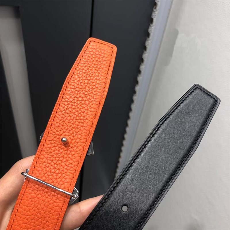 Hermes Men Street H Belt Buckle & Reversible Leather Strap 32 mm-Orange - image 5