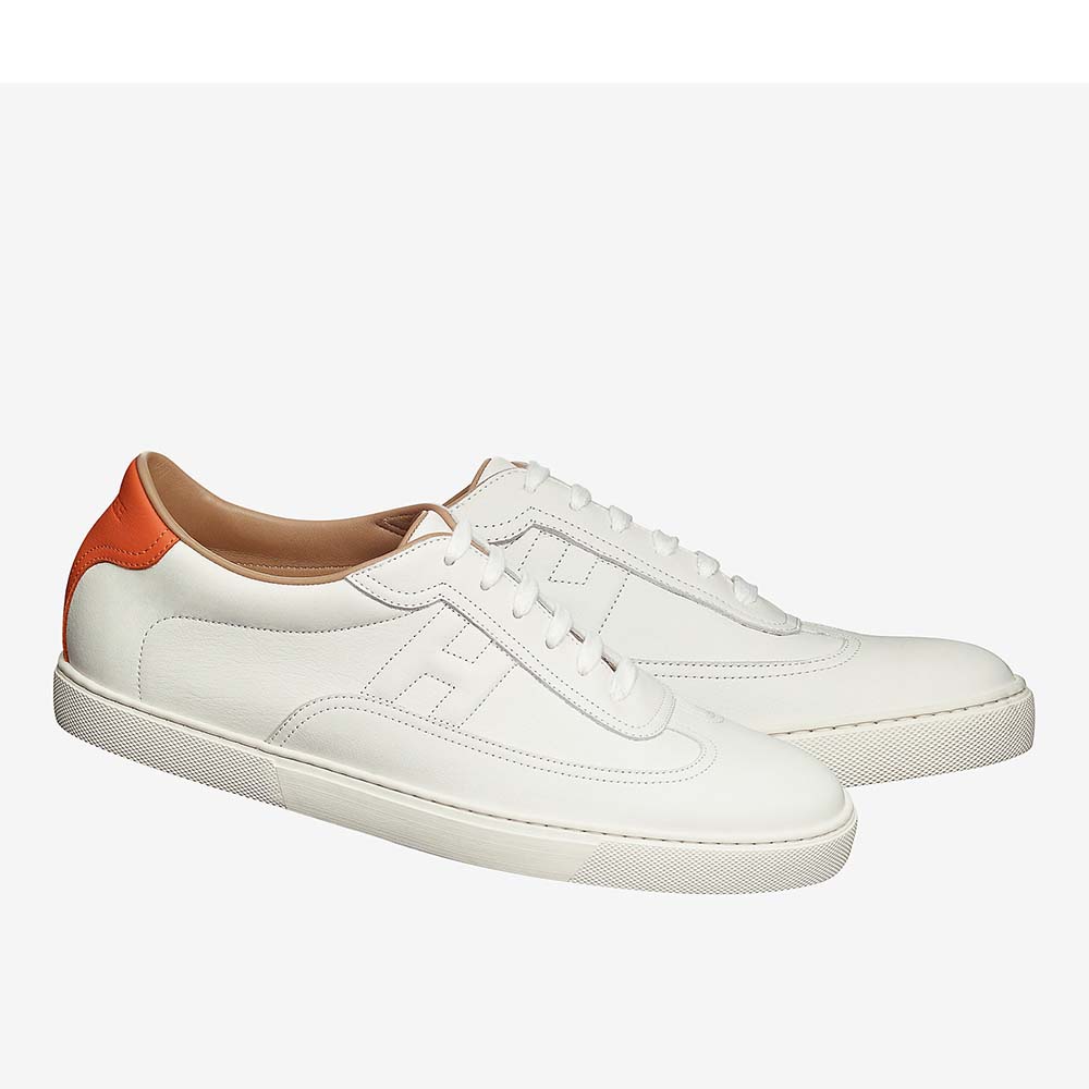 Side profile of Hermes Unisex Shoes Quicker Sneaker-White showing lace-up detail
