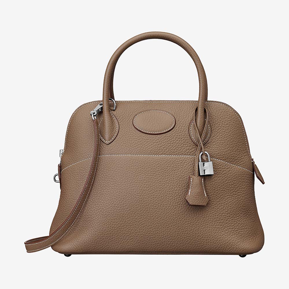 Front view of Hermes Women Bolide 31 bag in Taurillon Clemence Leather-Brown