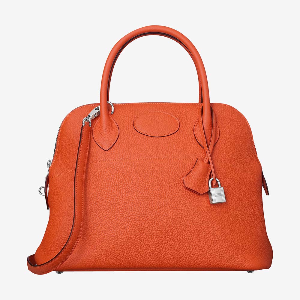 Front view of Hermes Women Bolide 31 bag in orange leather