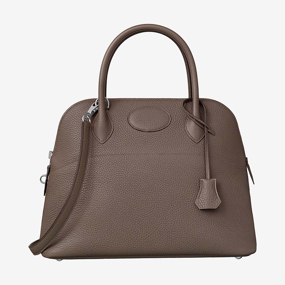 Front view of Hermes Women Bolide 31 bag in gray Taurillon Clemence leather