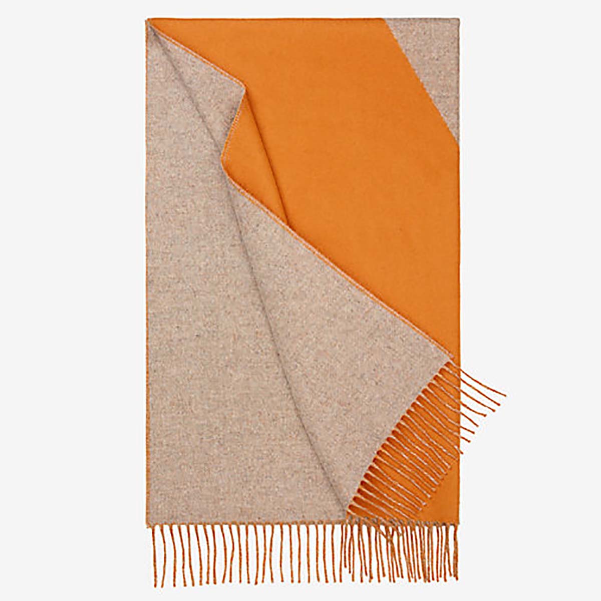 Front view of Hermes Women Casaque II Stole Double-faced Cashmere Scarf-Orange