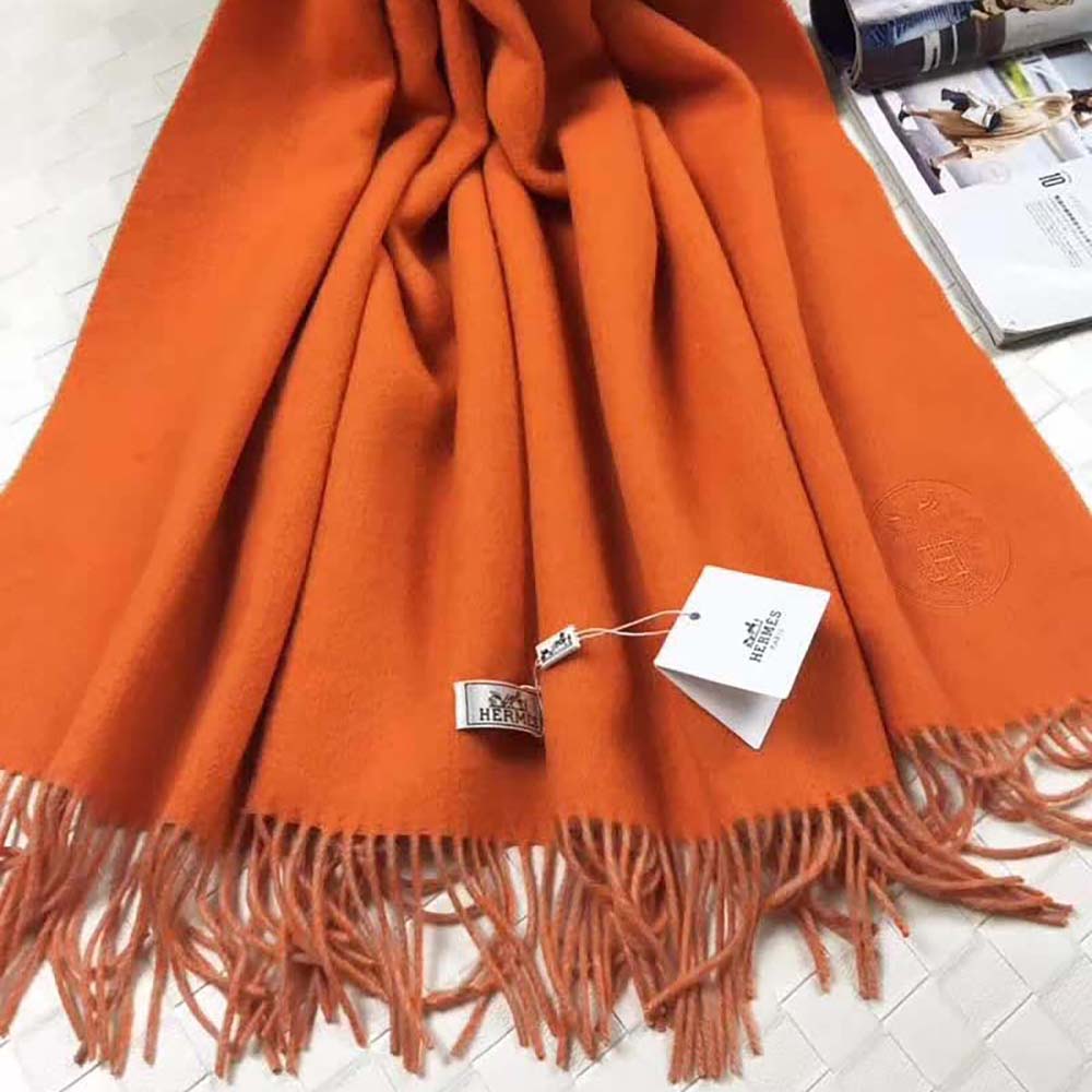 Hermes Women Casaque II Stole Double-faced Cashmere Scarf-Orange - image 4