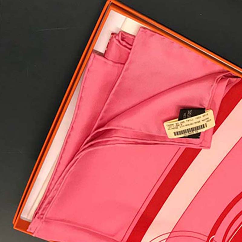 Styled neck wrap showcasing Hermes Women Ex-Libris Scarf 90-Pink detail