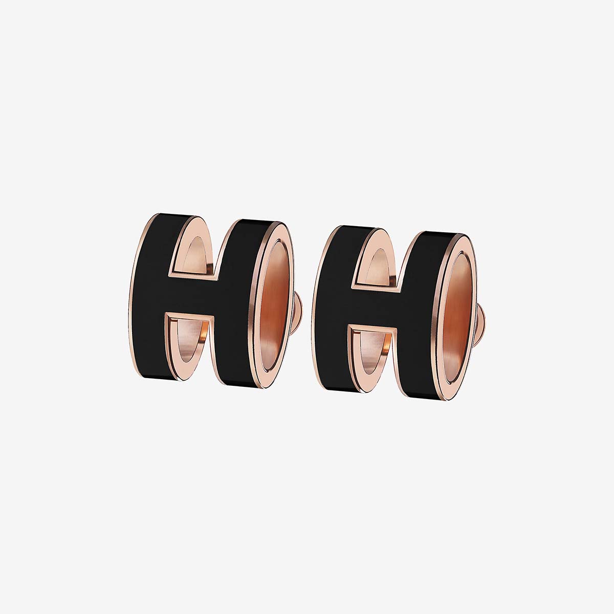 Front view of Hermes Women Pop H Earrings Jewelry Black with silver hardware