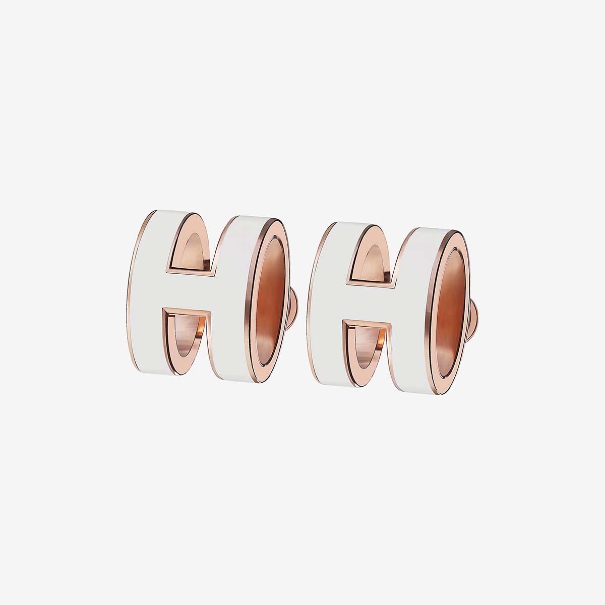 Front view of Hermes Women Pop H Earrings Jewelry White showcasing enamel finish