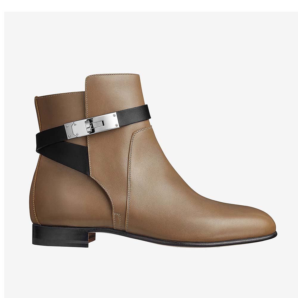 Side profile of Hermes Women Shoes Neo Ankle Boot-Brown showing zipper