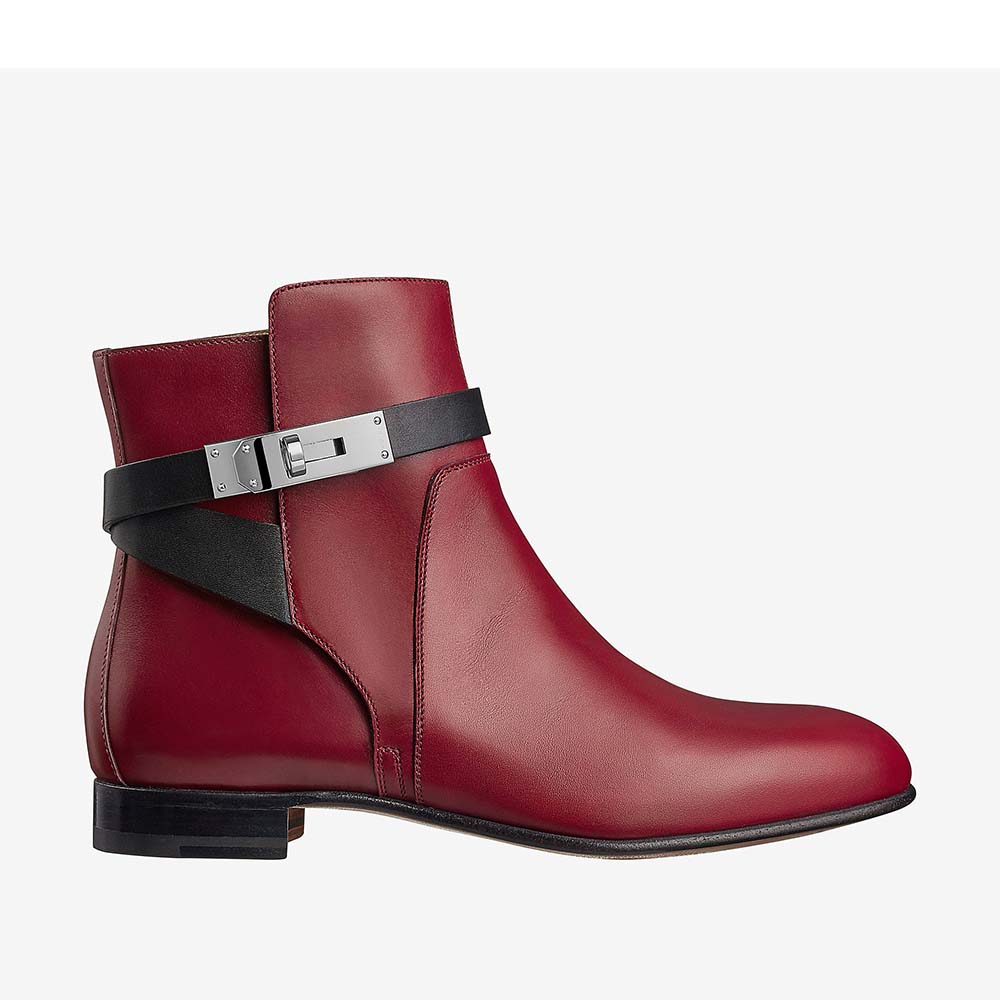 Side view of Hermes Women Shoes Neo Ankle Boot-Maroon showing sleek silhouette