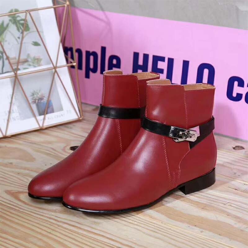 Top-down angle of Hermes Women Shoes Neo Ankle Boot-Maroon zipper detail