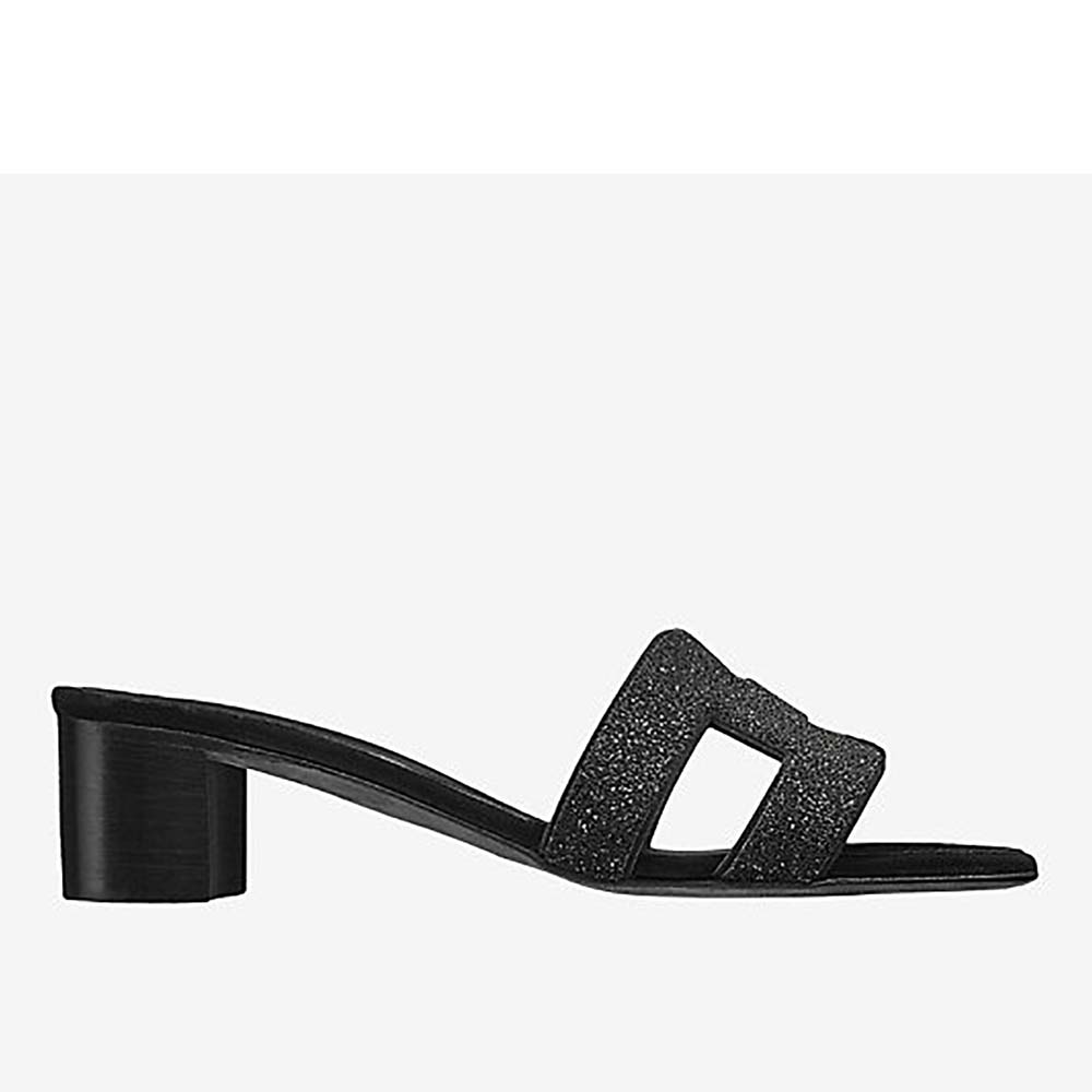 Side view of Hermes Women Shoes Oasis sandal 50mm Heel-Black showing heel height