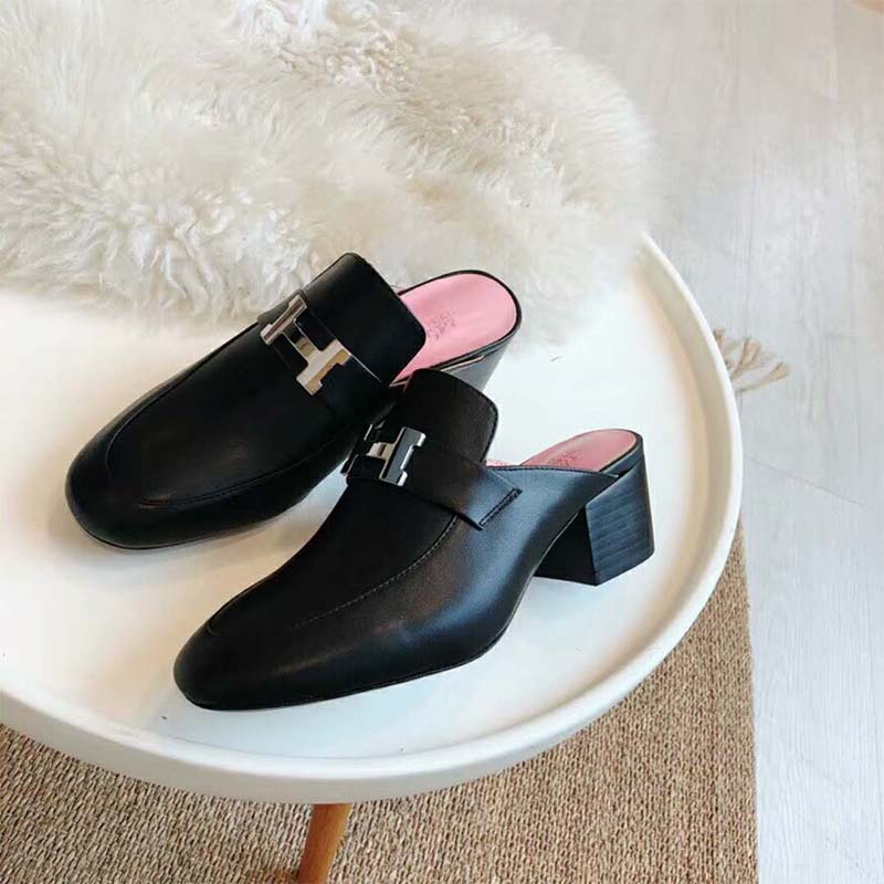 Hermes Women Shoes Paradis Mule 40mm Heel-Black - image 4