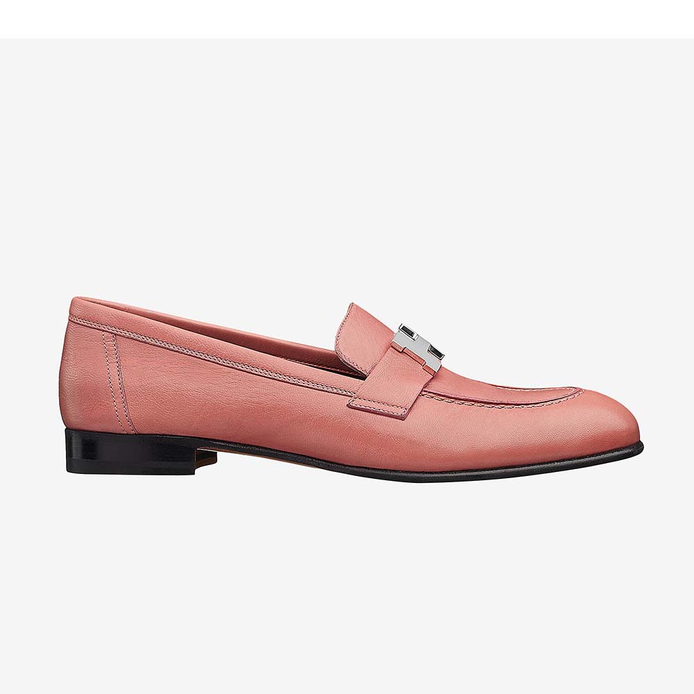 Side view of Hermes Women Shoes Paris Loafer-Pink showing silhouette