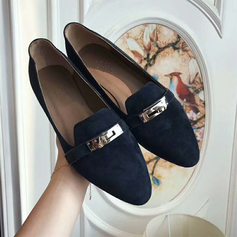 Close-up of Hermes hardware detail on Pegase Ballerina-Navy shoes