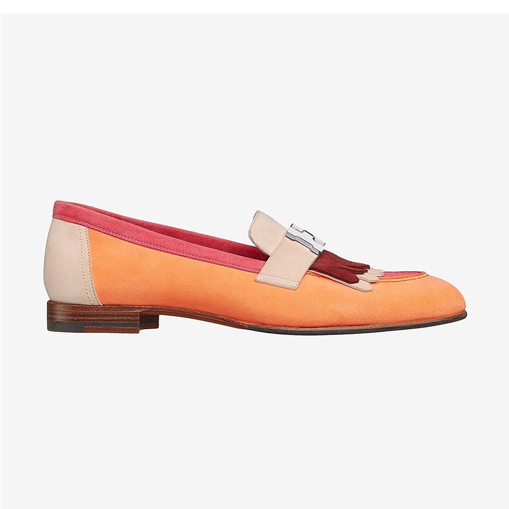 Side angle of Hermes Women Shoes Royal Loafer-Pink showing silhouette