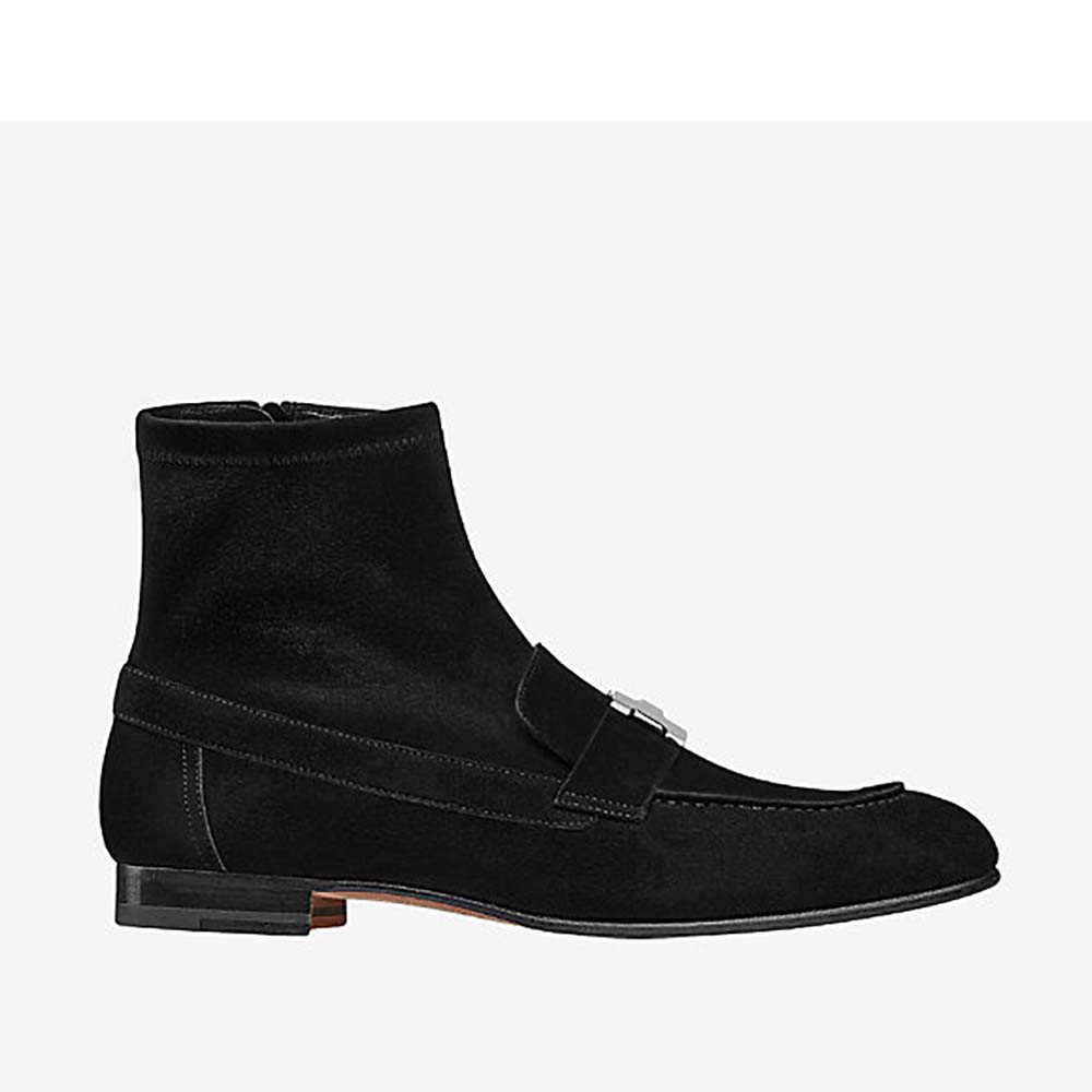 Side view of Hermes Women Shoes Saint Honore Ankle Boot-Black