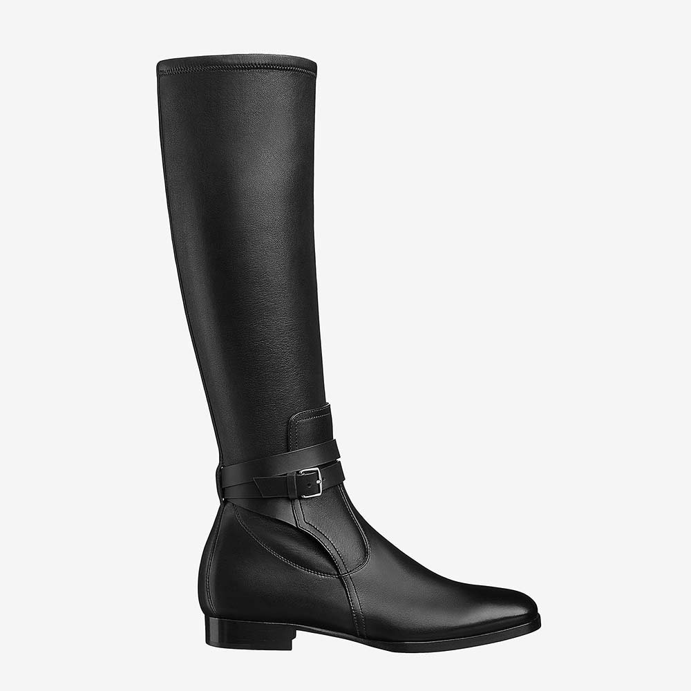 Side view of Hermes Women Shoes Soria Boot-Black showing sleek silhouette