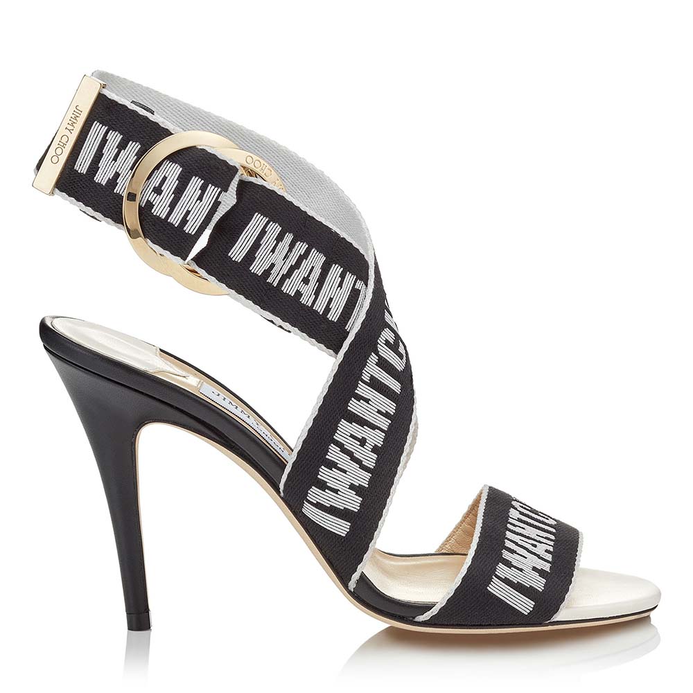 Side view of Jimmy Choo Women Balley 100 Chalk Nappa Leather Sandals