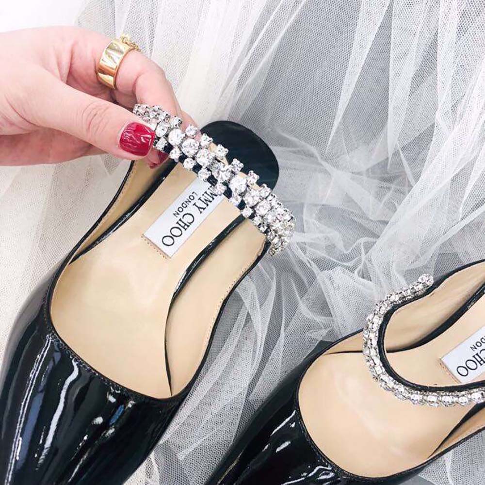 Jimmy Choo Women Shoes Bing 65 Black Patent Leather Mules with Crystal Strap - image 9