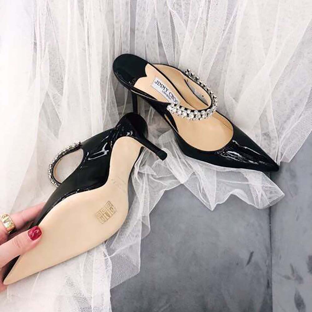 Jimmy Choo Women Shoes Bing 65 Black Patent Leather Mules with Crystal Strap - image 8
