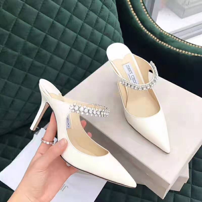 Jimmy Choo Women Shoes Bing 65 Linen Patent Leather Mules with Crystal Strap - image 7