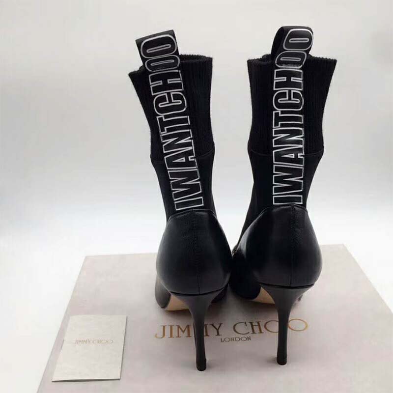Jimmy Choo Women Shoes Brandon 85 Black Nappa Leather and Stretch Fabric Sock Ankle Boots - image 4