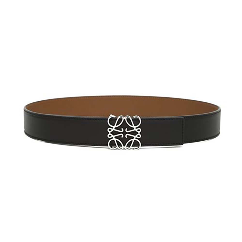 Front view of Loewe Men Anagram Belt 3.2Cm black with palladium buckle