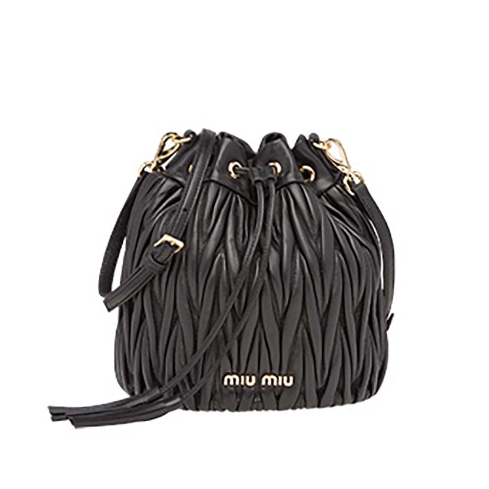 Front view of Miu Miu Women Matelasse Leather Bag-Black highlighting quilted design