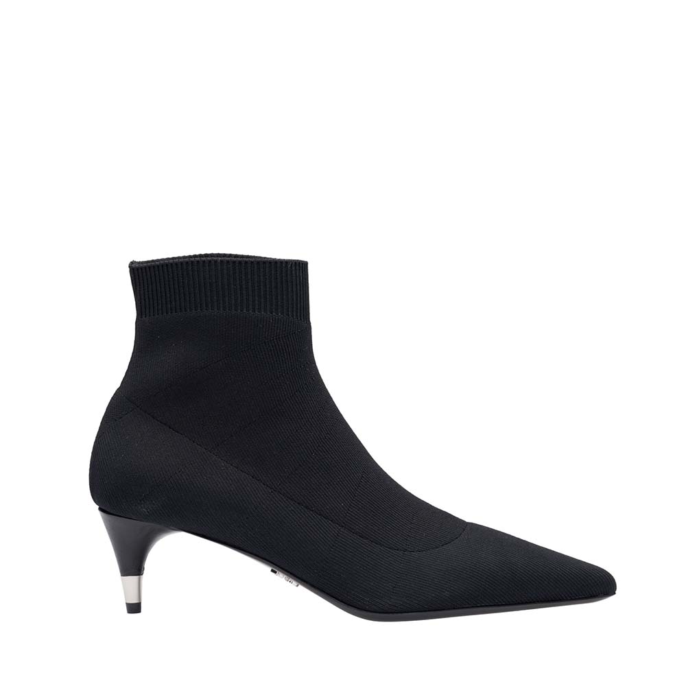 Side profile of Prada Women Shoes Fabric Booties 55mm Heel-Black showing silhouette