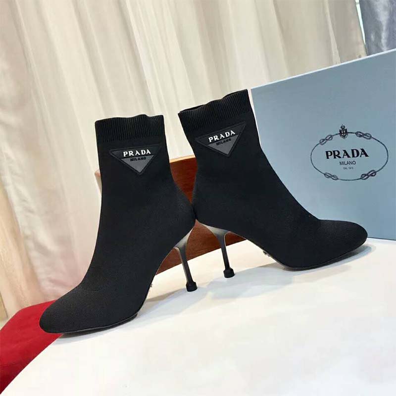 Prada Women Shoes Stretch Fabric Booties 90mm Heel Hight-Black - image 5