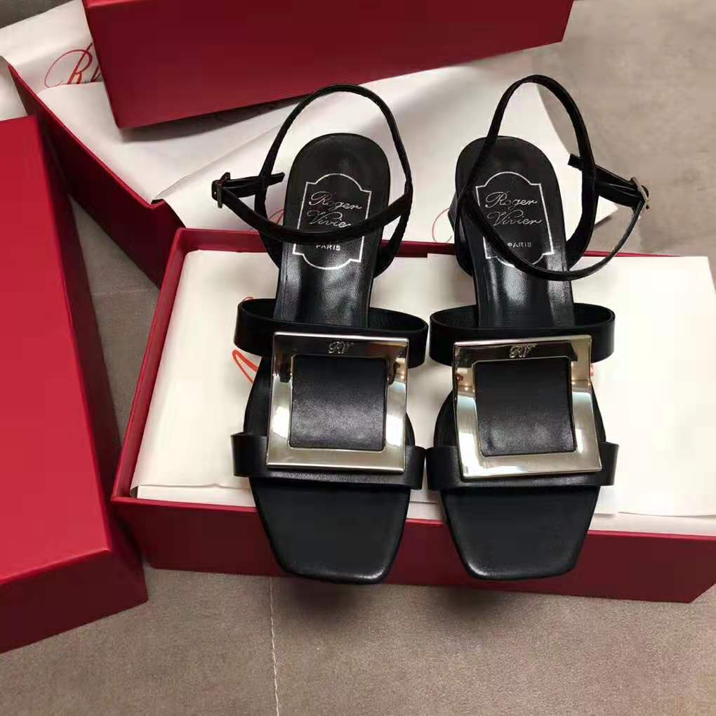 Close-up of signature buckle on Roger Vivier Women Bikiviv’ Sandals-Black