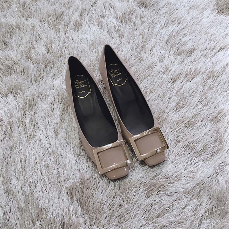 Close-up of signature buckle on Roger Vivier Belle Vivier Trompette Pumps