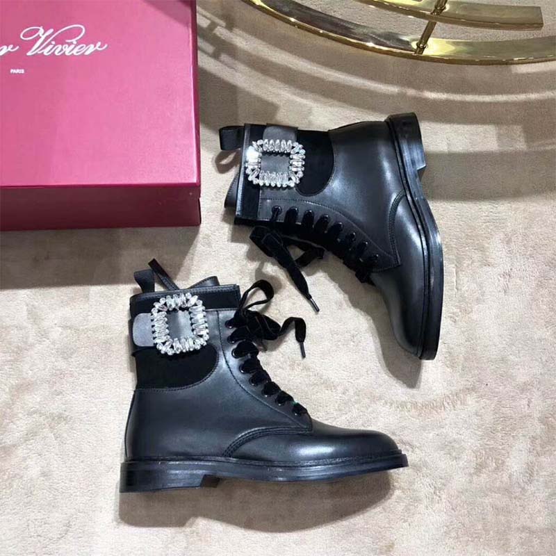 Roger Vivier Women Shoes Viv’ Rangers Strass Buckle Ankle Boots-Black - image 4