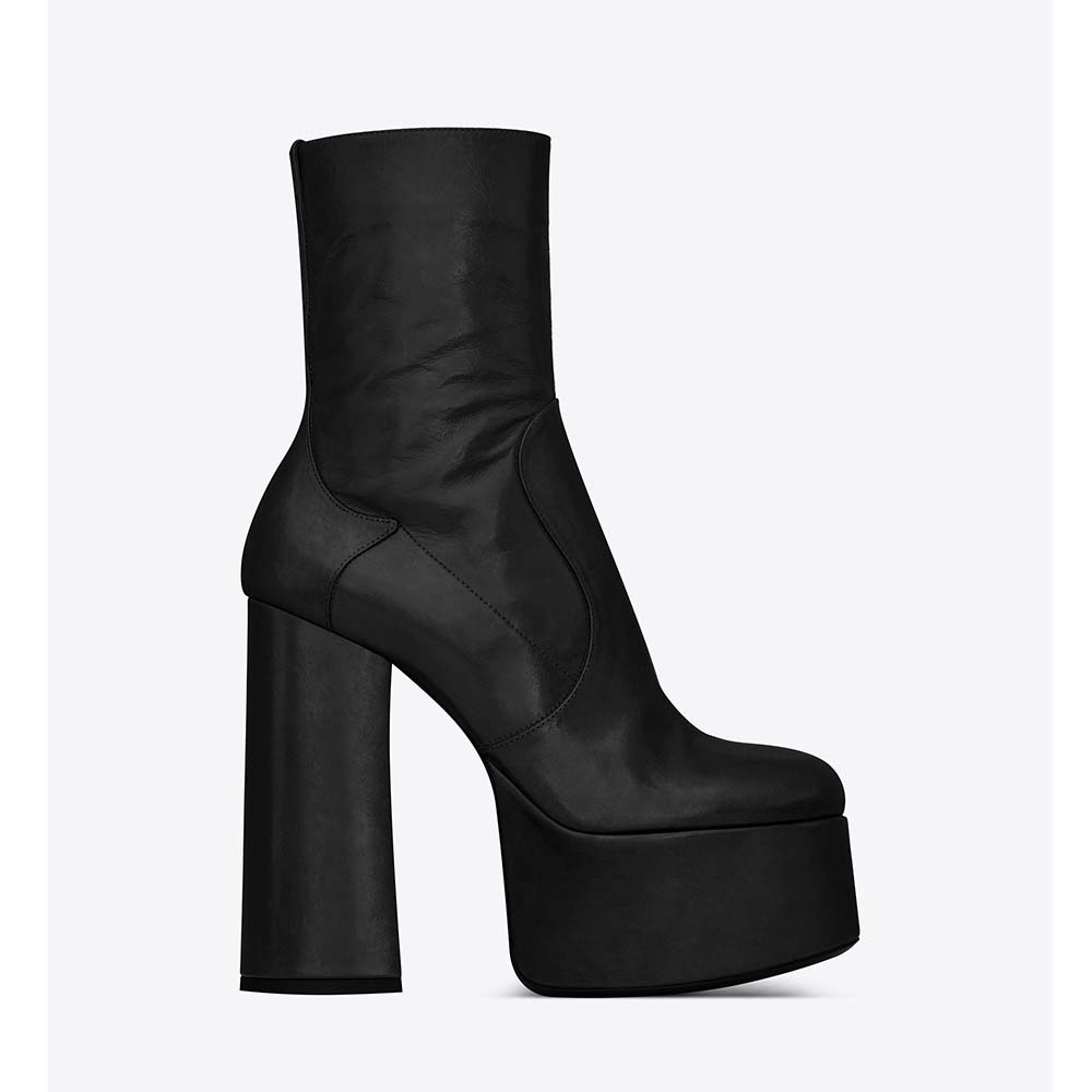 Side view of Saint Laurent YSL Women Shoes Billy Platform Bootie in black leather