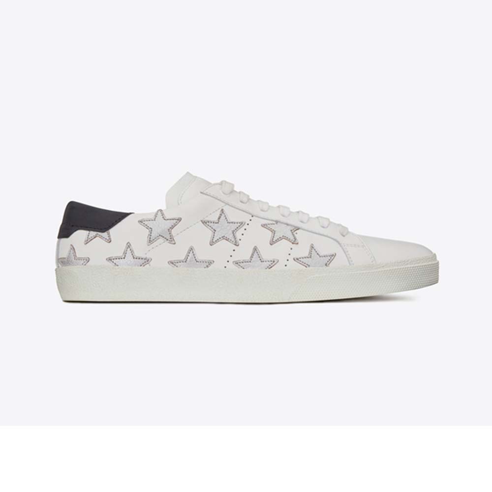 Front angled view of Saint Laurent YSL Women Court Classic SL/06 Metallic California Sneakers Leather