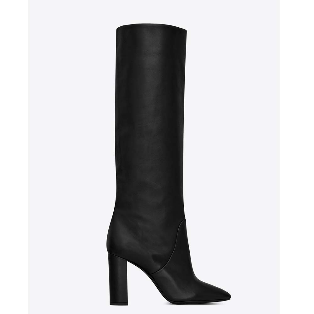 Side view of Saint Laurent YSL Women Shoes Lou Boot in Black lambskin