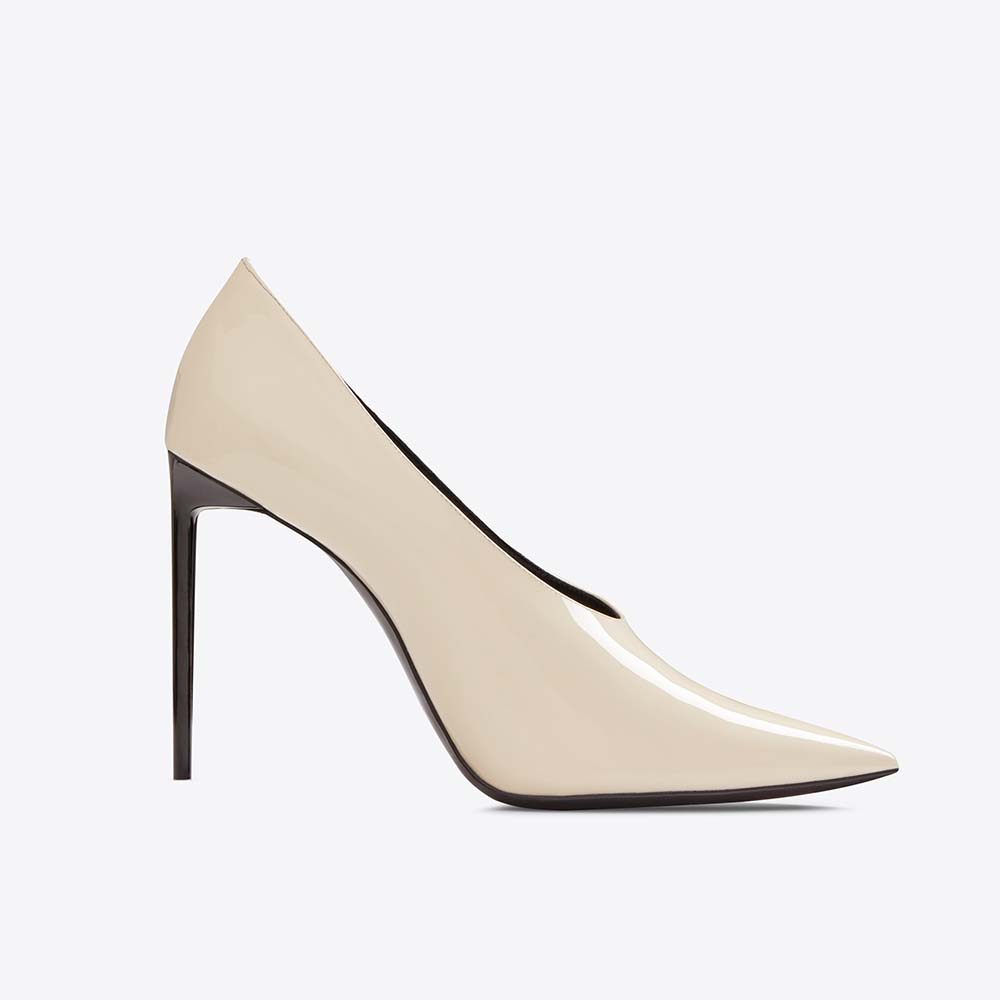Side view of Saint Laurent YSL Women Shoes Teddy Pump Patent 10.5cm-White