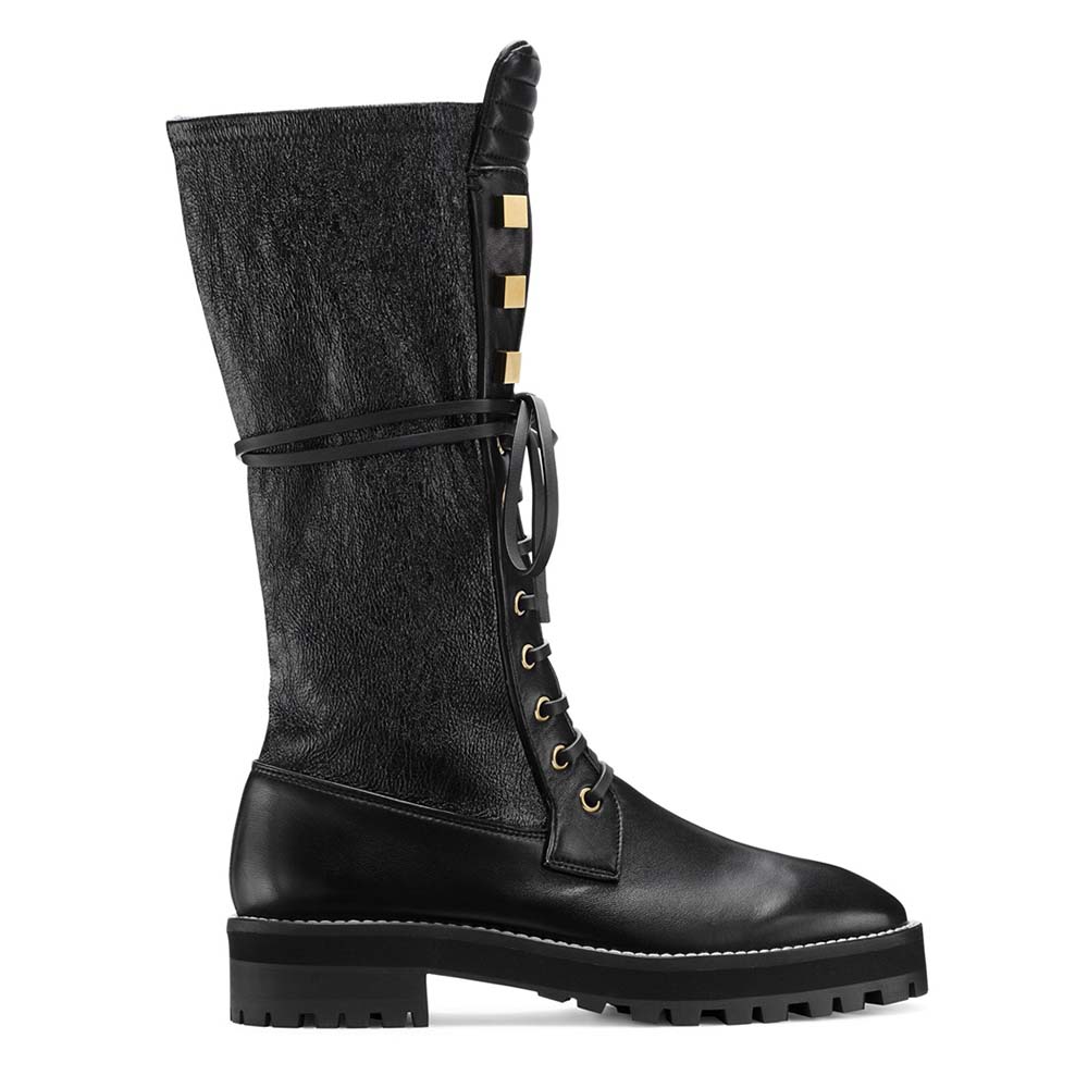Side profile of Stuart Weitzman Women Shoes The Elspeth Boot 40mm Heel Hight in black suede