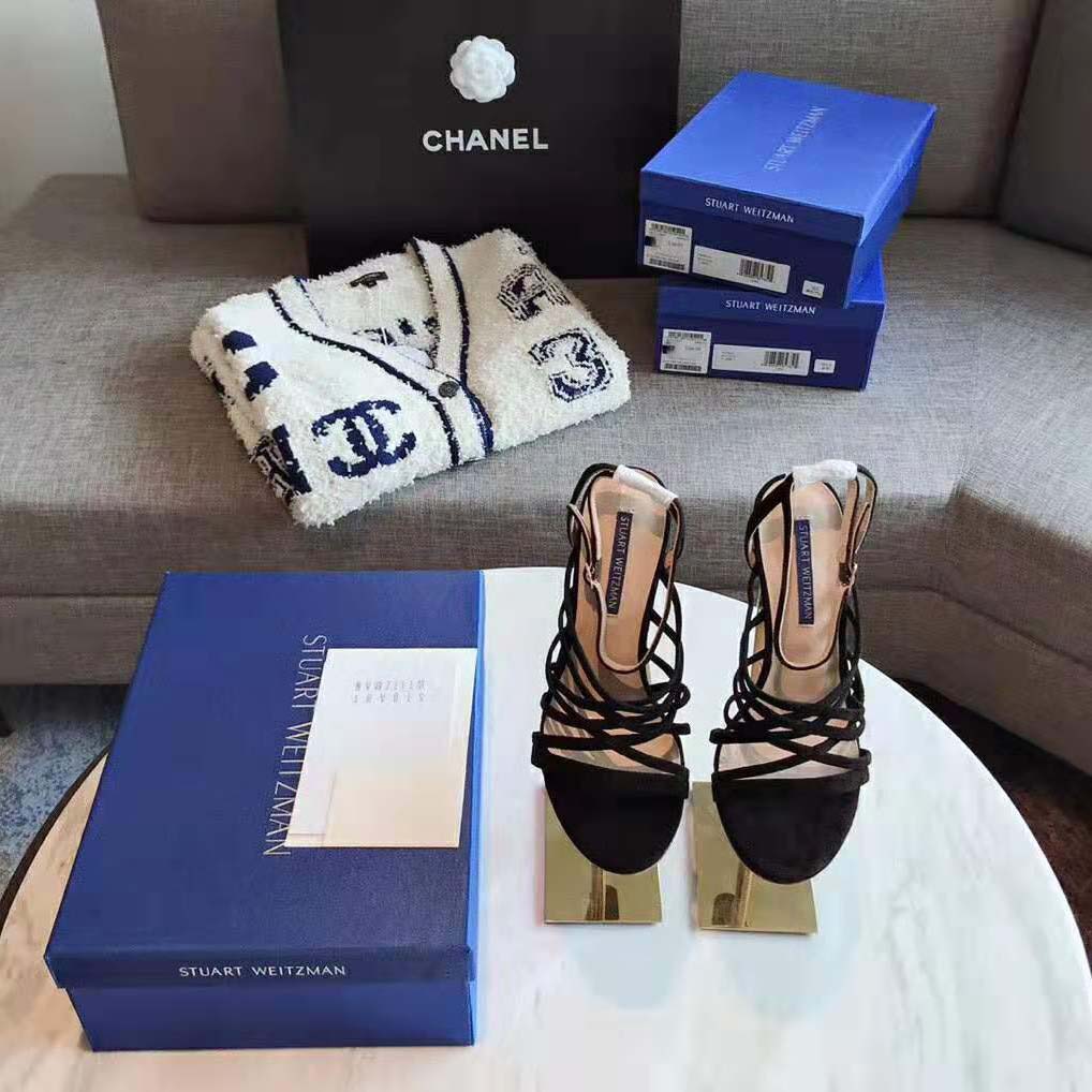 Rear view showing 80mm heel height of Stuart Weitzman The Spotlight 80 Sandal