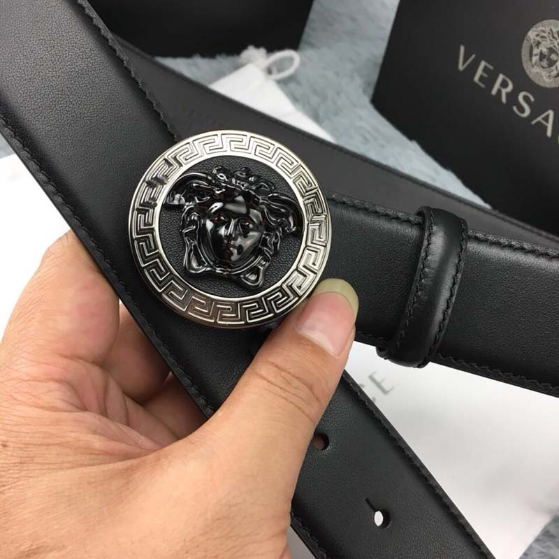 Versace Men Medusa Greca Leather Belt-Black - image 8