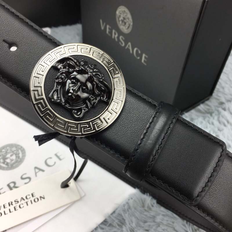 Versace Men Medusa Greca Leather Belt-Black - image 7