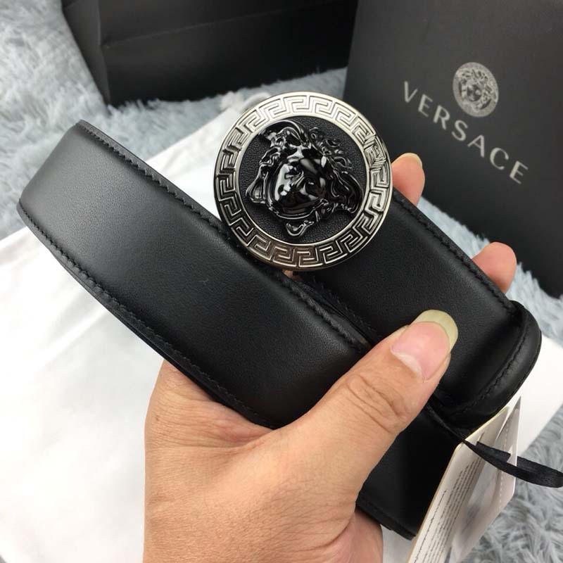Versace Men Medusa Greca Leather Belt-Black - image 6