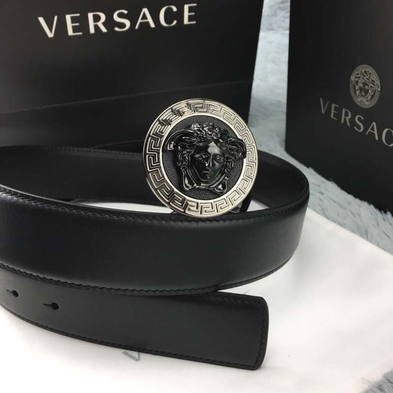 Versace Men Medusa Greca Leather Belt-Black - image 5