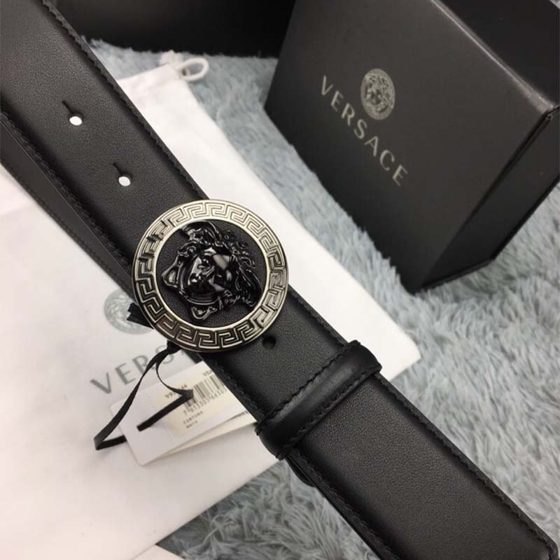 Versace Men Medusa Greca Leather Belt-Black - image 4