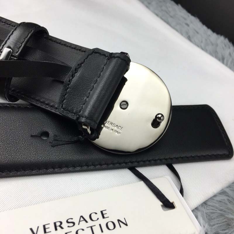 Versace Men Medusa Greca Leather Belt-Black - image 9
