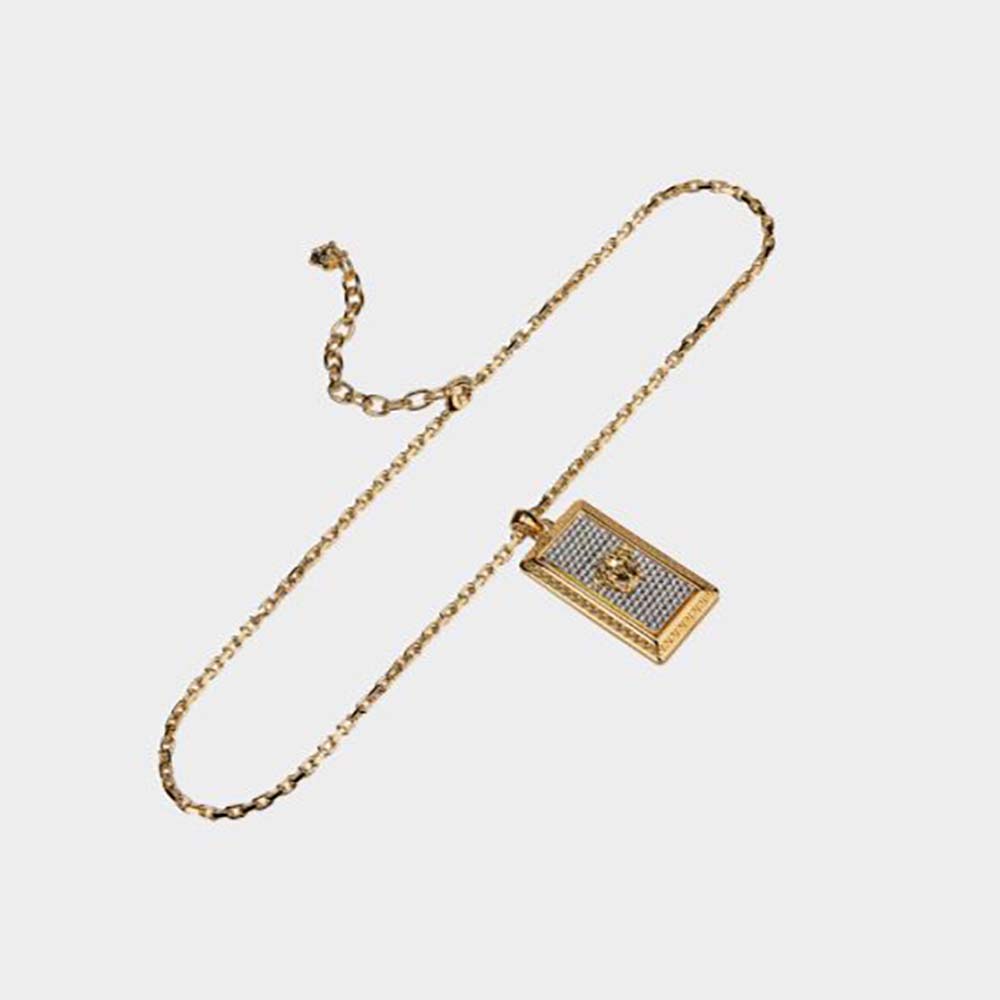 Front view of Versace Unisex Rectangle Medusa Pendant Necklace in polished gold