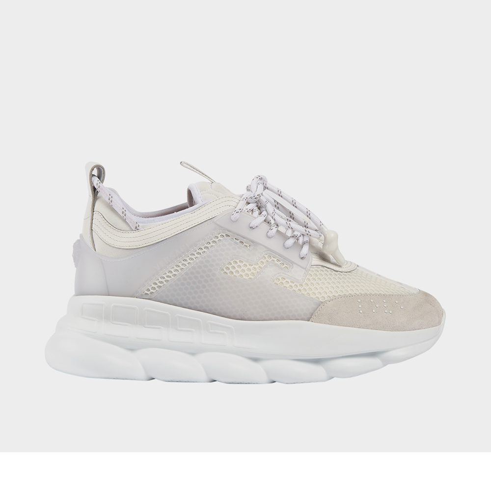 Side view of Versace Unisex Shoes Chain Reaction Sneakers-White